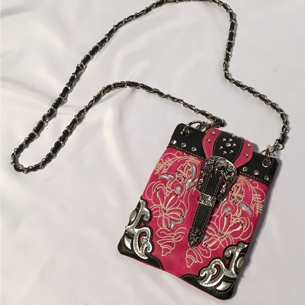 Justin West -  Floral Embroidered Tooled Laser‎ Cut Rhinestone - Studded Buckle